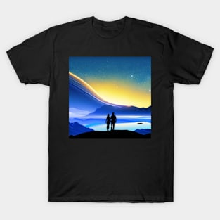 Valentine Wall Art -  Cosmic sunrise - Unique Valentine Fantasy Planet Landsape - Photo print, canvas, artboard print T-Shirt